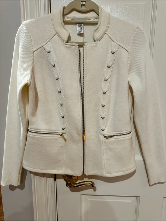 Cache Jackets & Blazers - Cache Cream Zip-Front Braided Trim Jacket